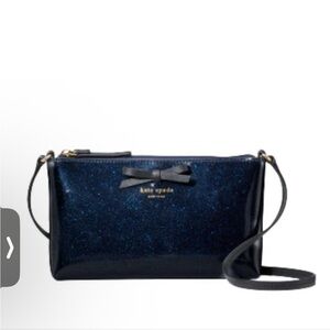 Kate Spade Black with blue glitter Crossbody Bag with Glossy Finish